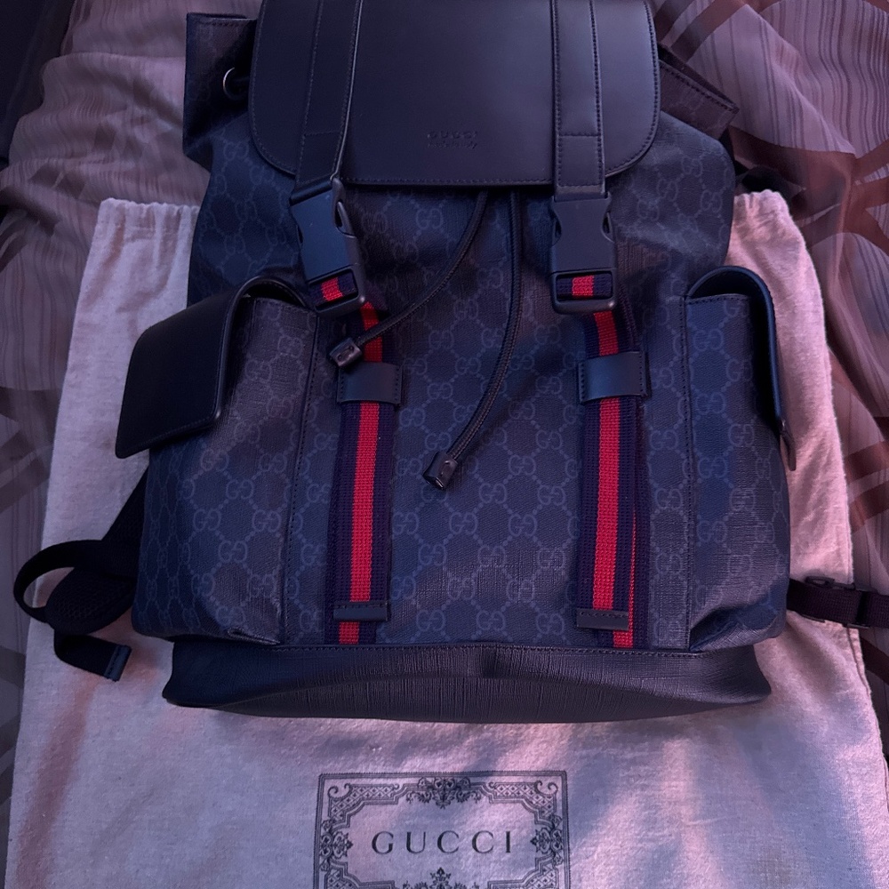 Black GG Gucci men backpack